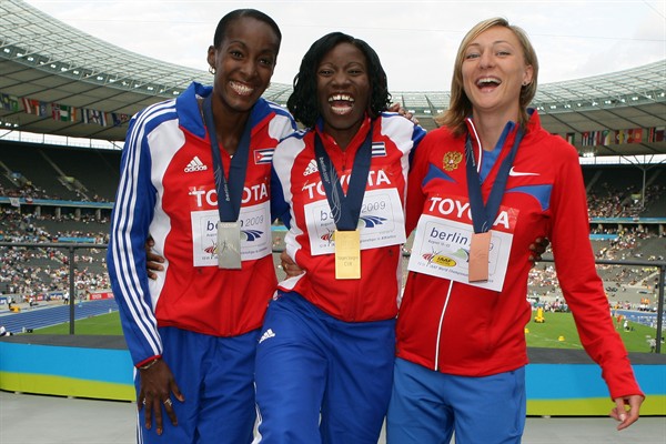 berlin The medallists in the women's Triple Jump (L-R) Mabel Gay of Cuba (silver), Yargeris Savigne of Cuba (gold) and Anna Pyatykh of Russia (bronze) (Getty Images)