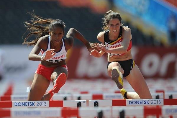 Estephanie Amador in the qualifications of 100mH in Donestk